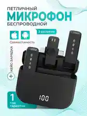 Черный микрофон петличный, петличка, беспроводной для Type-C, для iPhone, USB, 2 шт