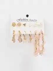 Розовый серьги кольца-конго с жемчугом, набор сережек гвоздиков, 5, 6 и 9 пар