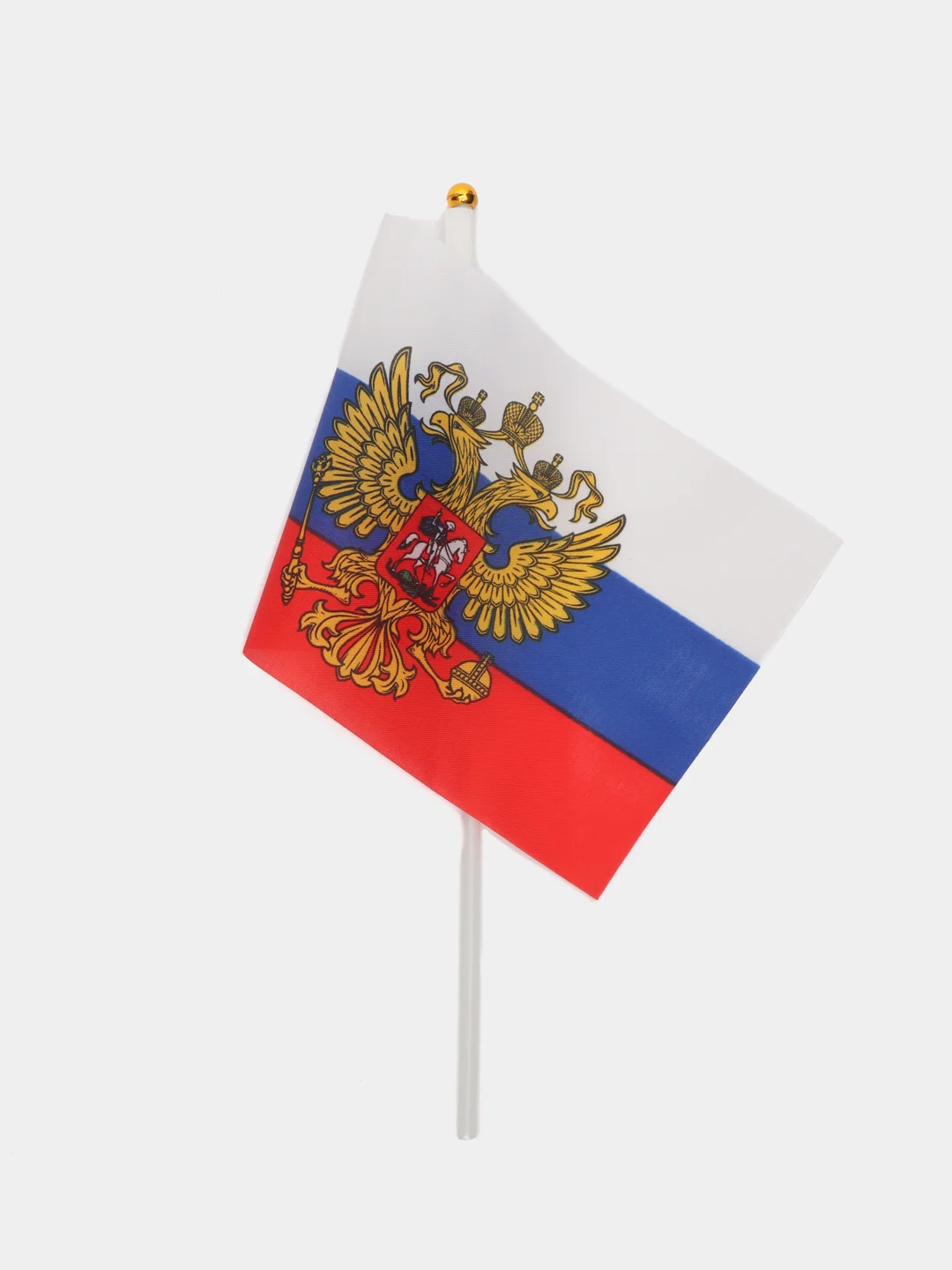 Бежевый флаг России с флагштоком, с гербом 20*30 см, без герба 14*21 см
