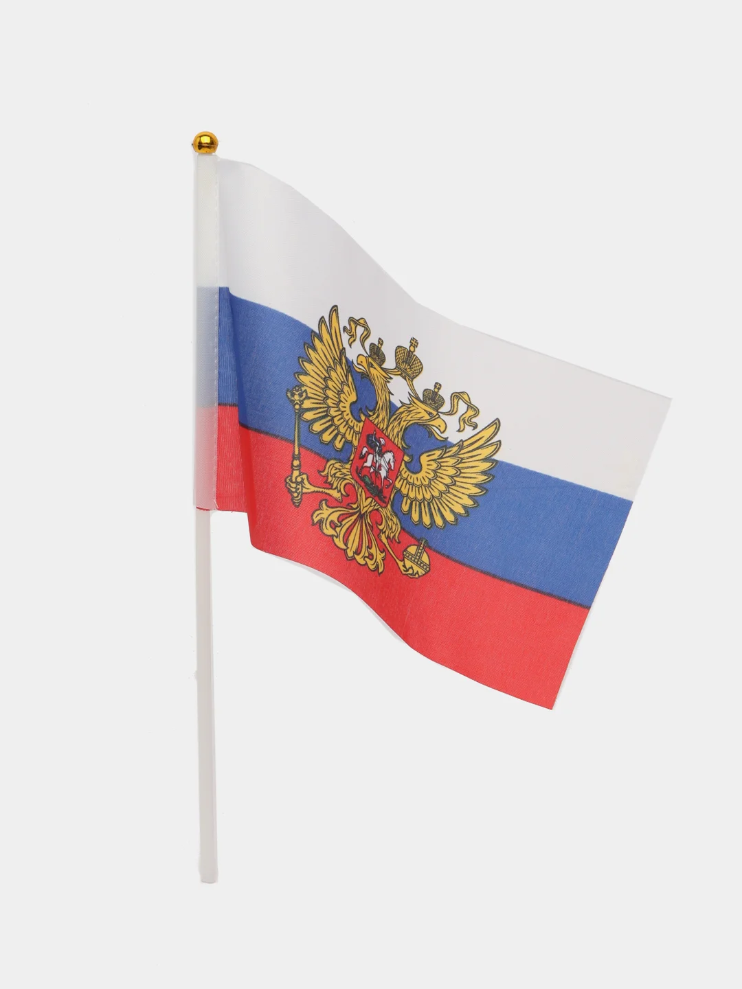 Бежевый флаг России с флагштоком, с гербом 20*30 см, без герба 14*21 см