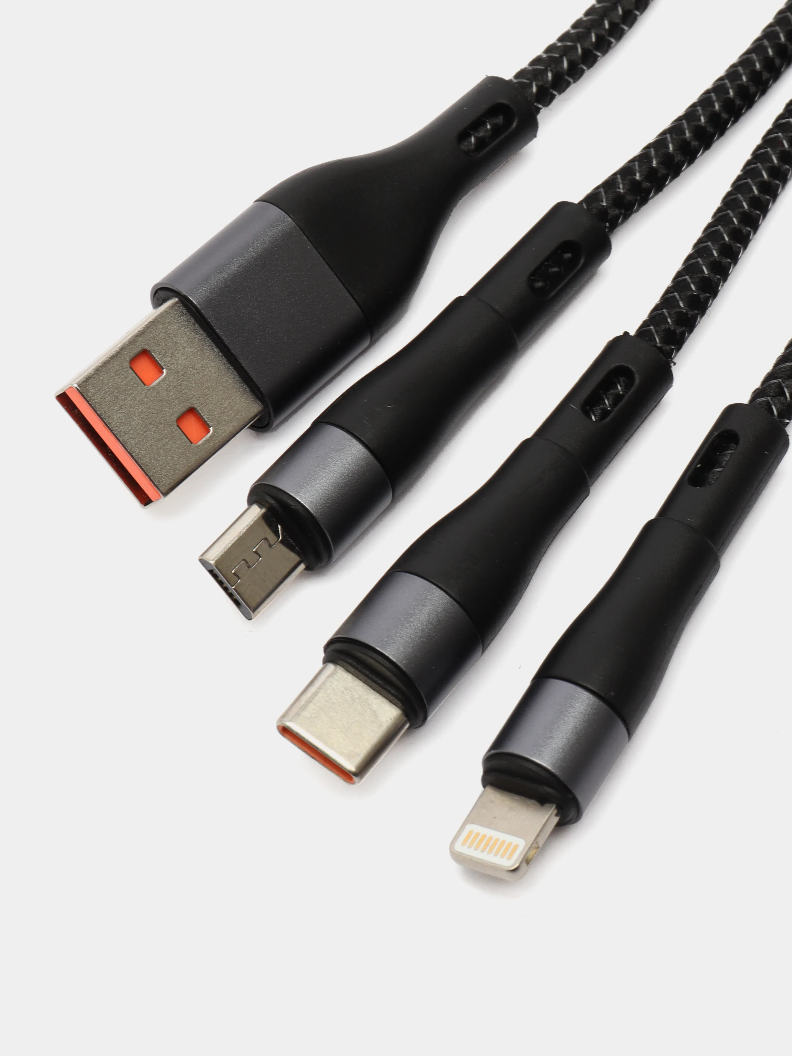 Фиолетовый usb кабель для зарядки iPhone, Type-C и micro-USB / шнур Айфон и Андроид универсальный