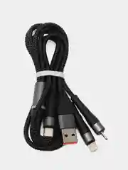 Черный usb кабель для зарядки iPhone, Type-C и micro-USB / шнур Айфон и Андроид универсальный
