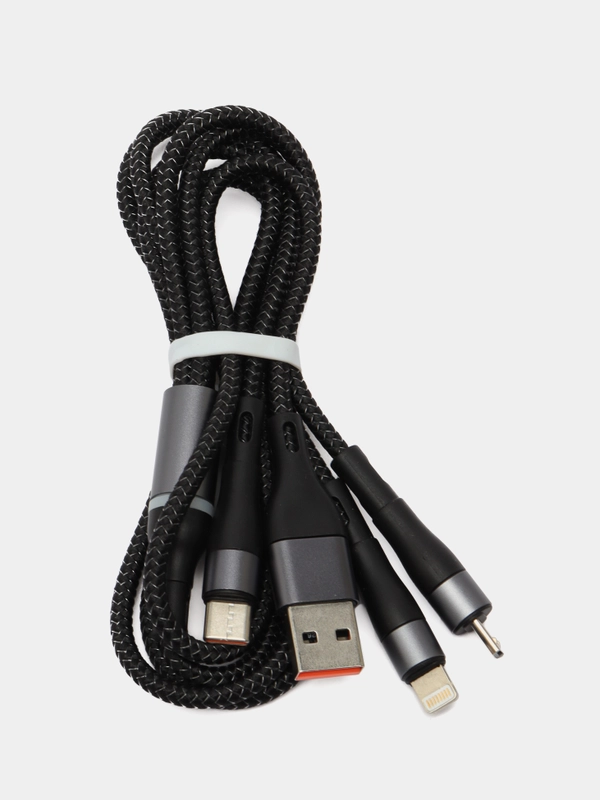 USB кабель для зарядки iPhone, Type-C и micro-USB / шнур Айфон и Андроид универсальный