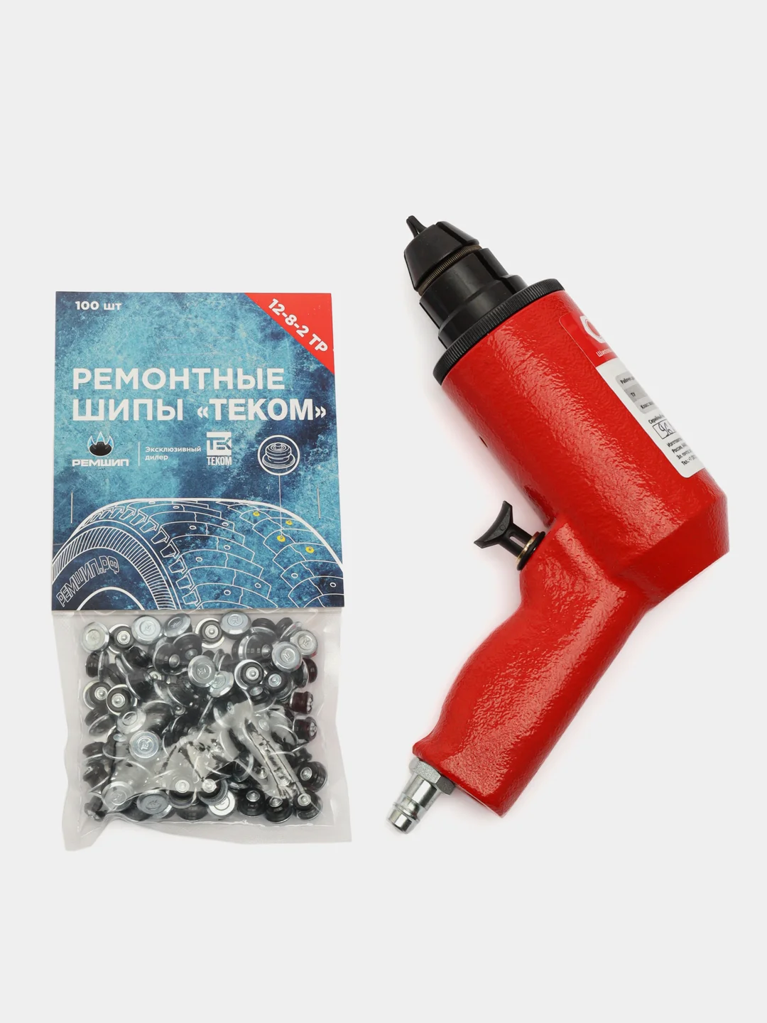 Комплект "Пневматический пистолет для ошиповки шин ПШ-12 мини + шипы ремонтные"