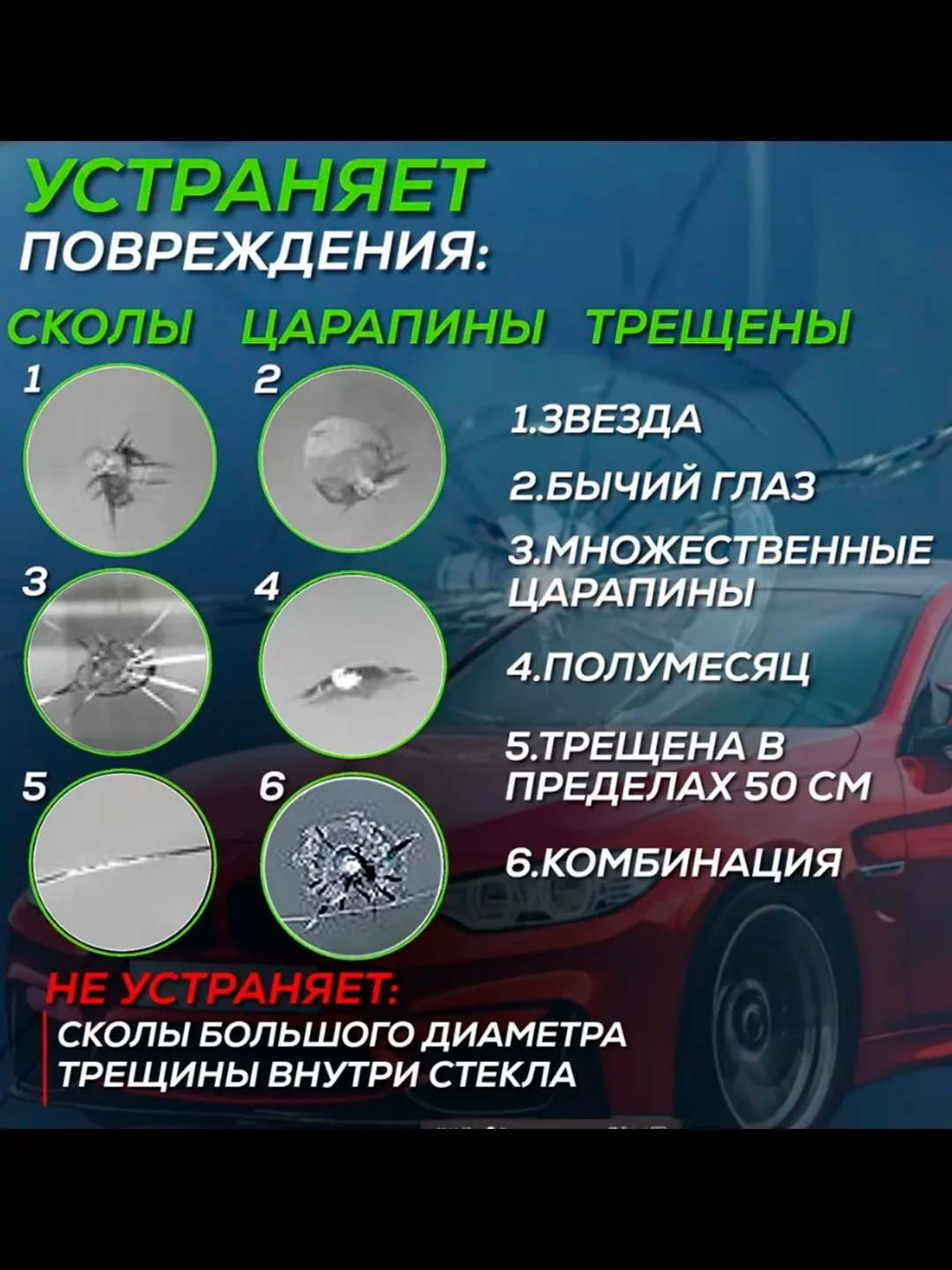 Набор для ремонта лобового стекла автомобиля, универсальный ремкомплект от трещин и сколов