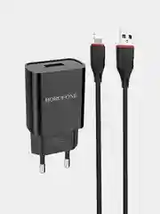 Черный сетевое зарядное устройство Borofone BA20A Sharp + кабель Lightning