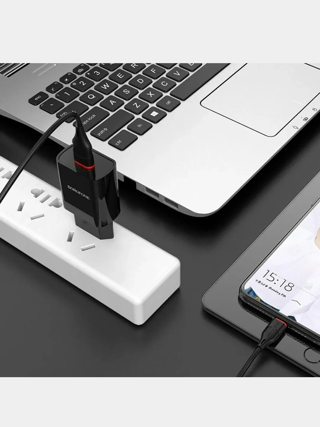 Черный сетевое зарядное устройство Borofone BA20A Sharp + кабель Lightning