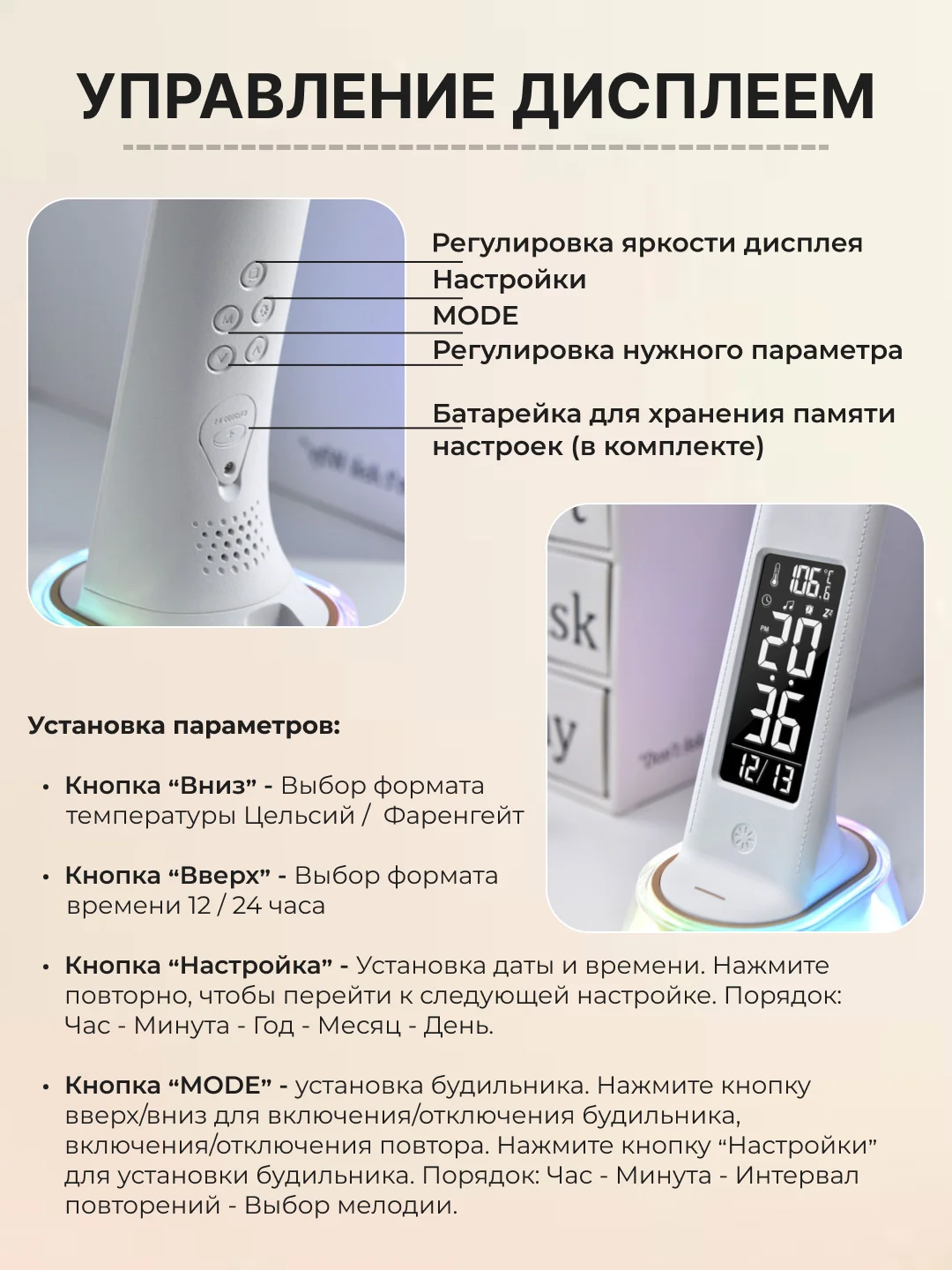 Серый меланж настольная лампа сенсорная проводная / беспроводная, светильник ночник светодиодный