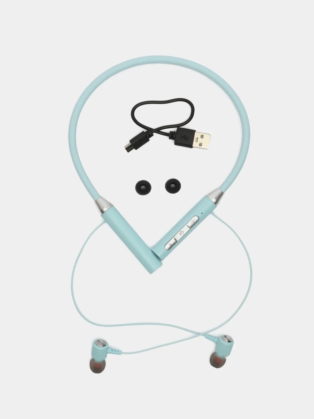 Голубой беспроводные магнитные наушники с микрофоном Music 12D / G08 bluetooth для занятий спортом