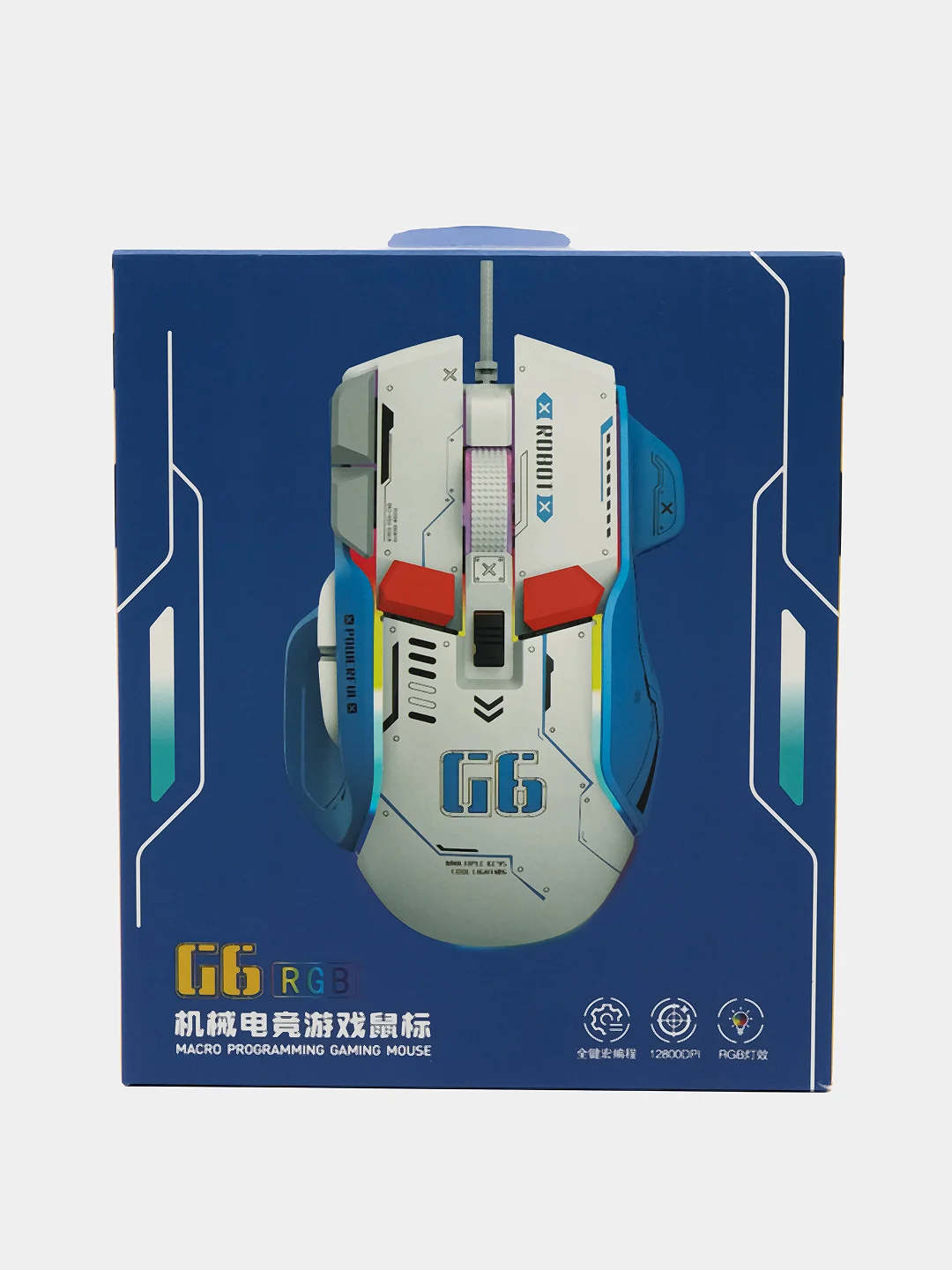 Белый проводная игровая бесшумная мышь с RGB-подсветкой