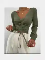 Зелёный хаки топ женский,лонгслив,в рубчик
