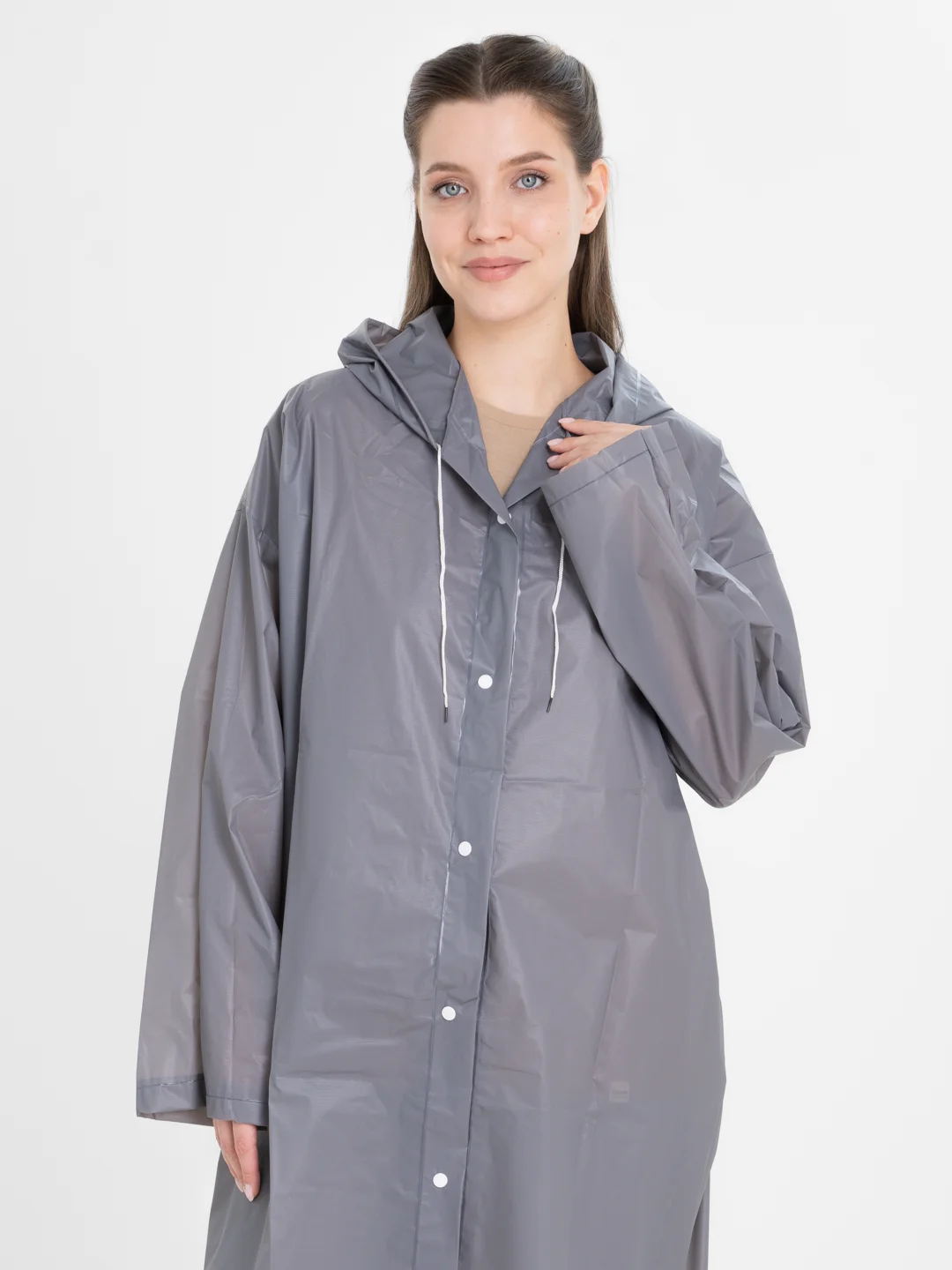 Серый дождевик с капюшоном, многоразовый UNISEX цвет белый,черный