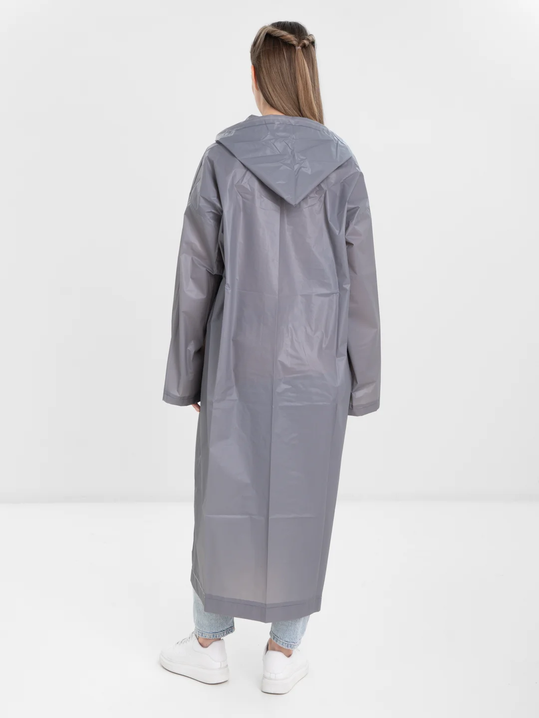 Серый дождевик с капюшоном, многоразовый UNISEX цвет белый,черный