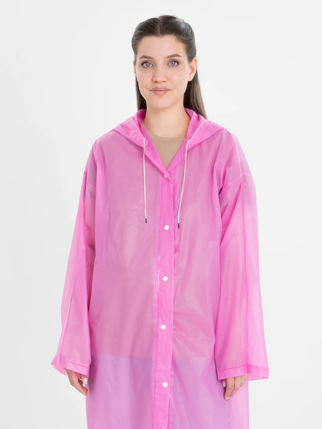 Розовый дождевик с капюшоном, многоразовый UNISEX цвет белый,черный