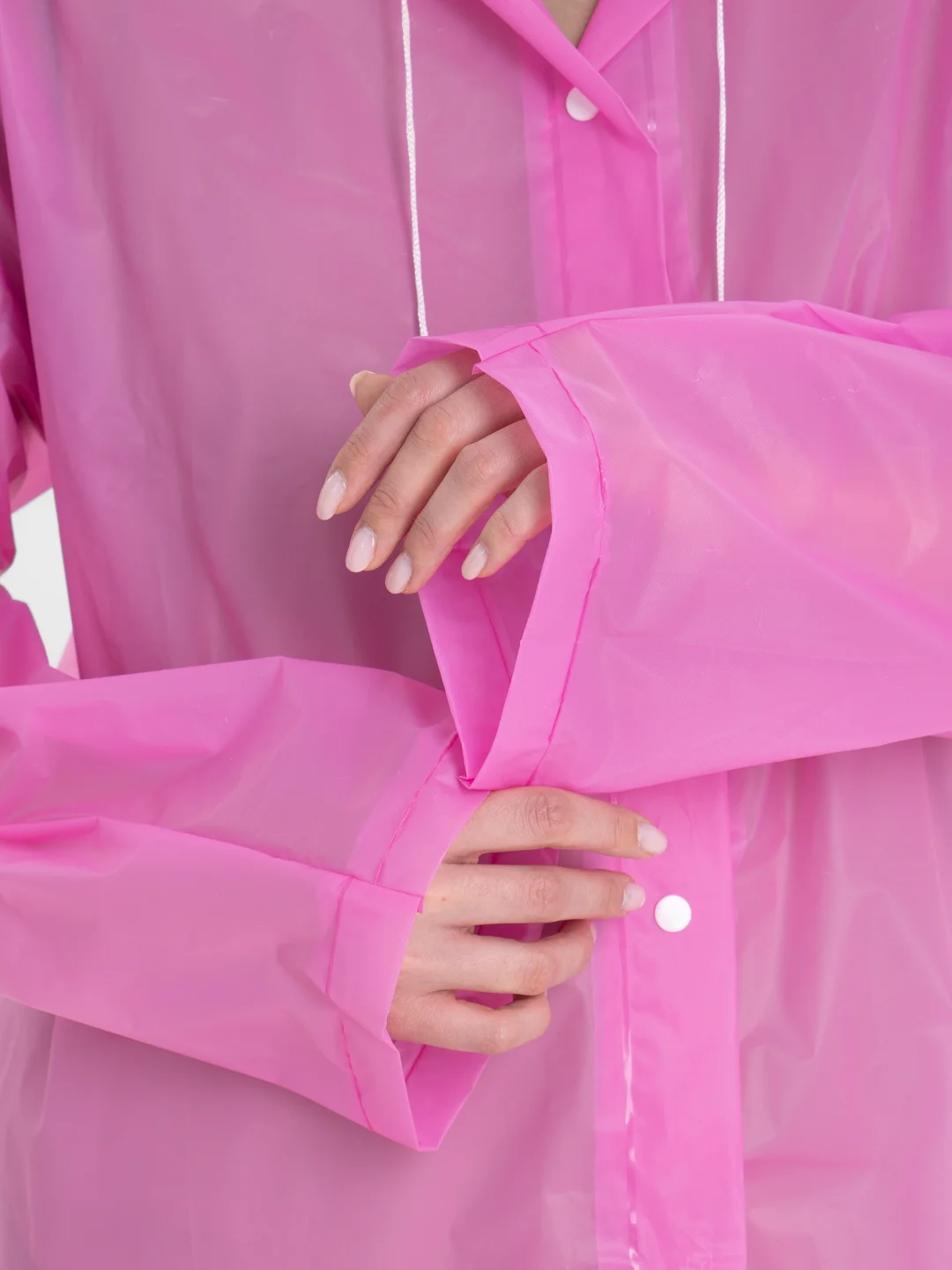 Розовый дождевик с капюшоном, многоразовый UNISEX цвет белый,черный