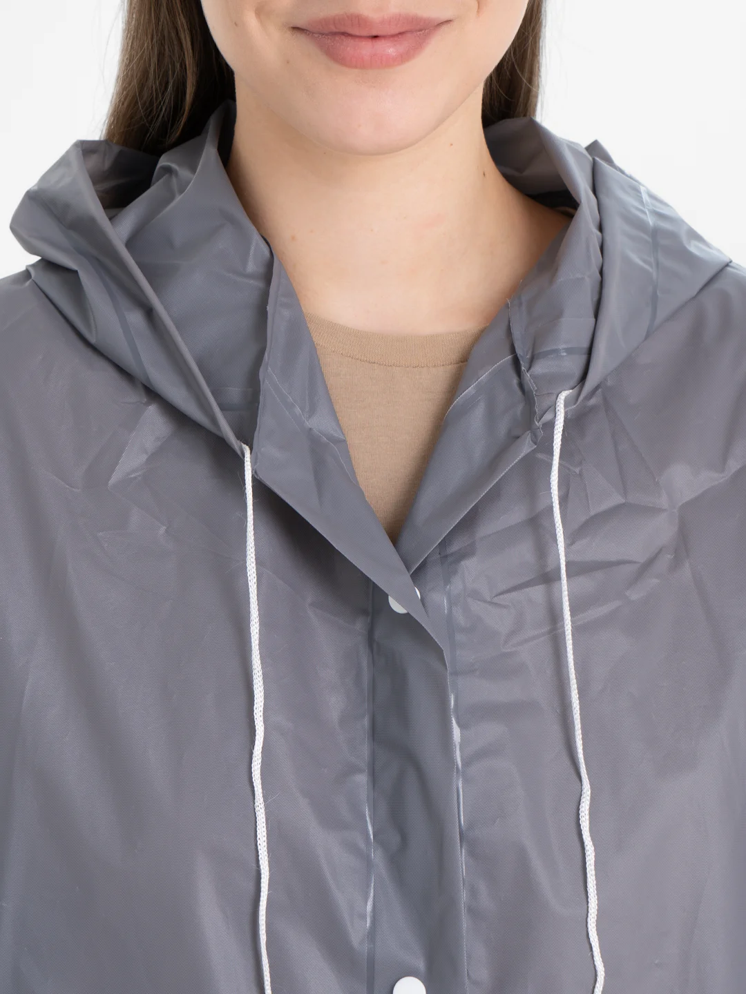 Серый дождевик с капюшоном, многоразовый UNISEX цвет белый,черный