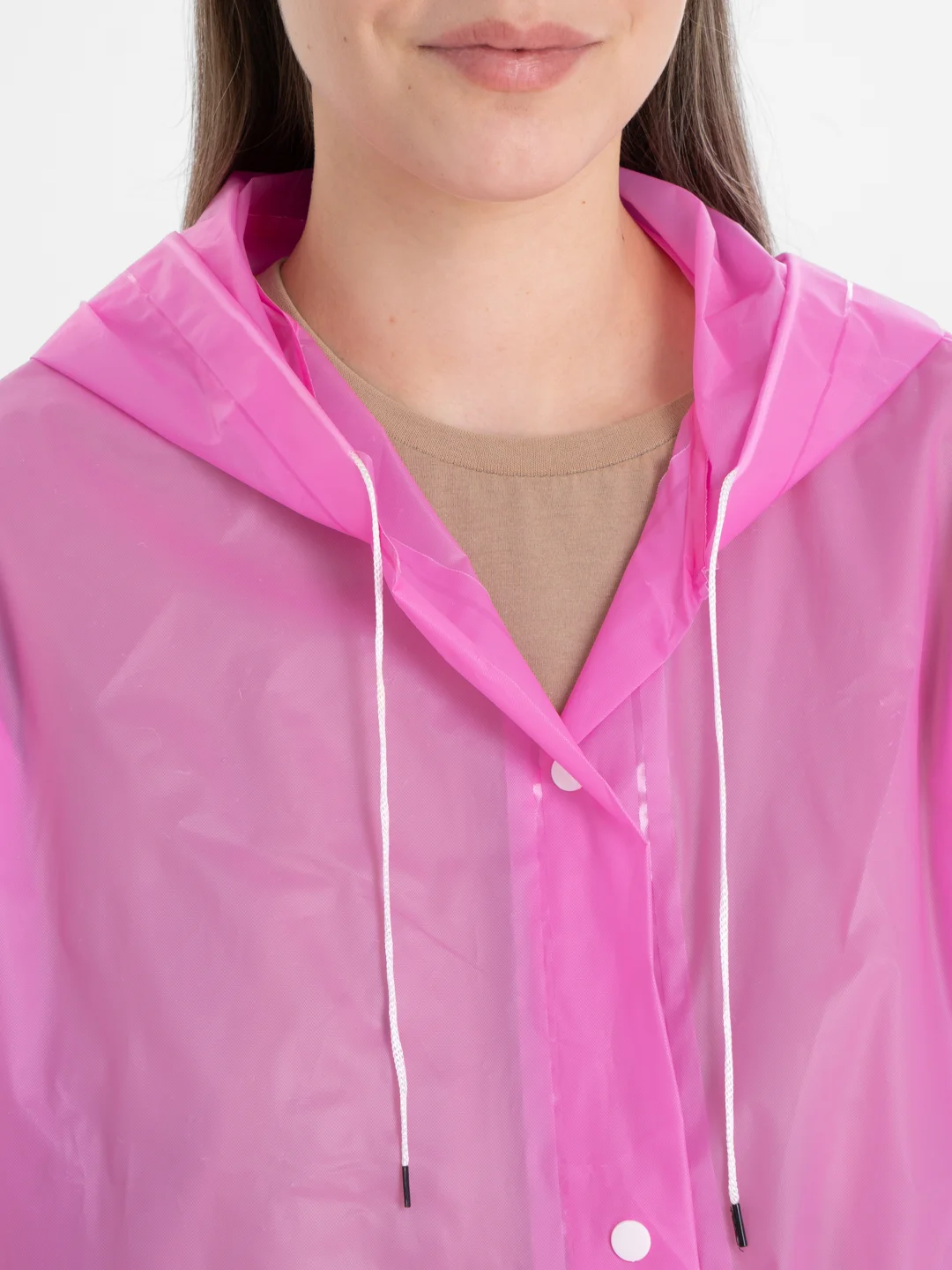 Розовый дождевик с капюшоном, многоразовый UNISEX цвет белый,черный