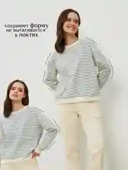 Свитшот белый в черную полоску,свободный,оверсайз, базовый