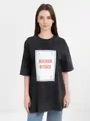 Футболка оверсайз варенка унисекс однотонный 3 цвета, "BONJOUR BITCHES" хлопок