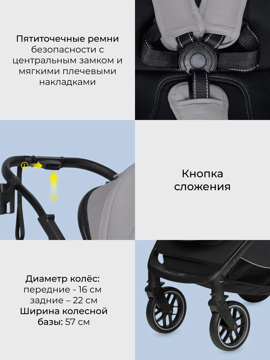 Коляска детская прогулочная Farfello Fest Lux, серая