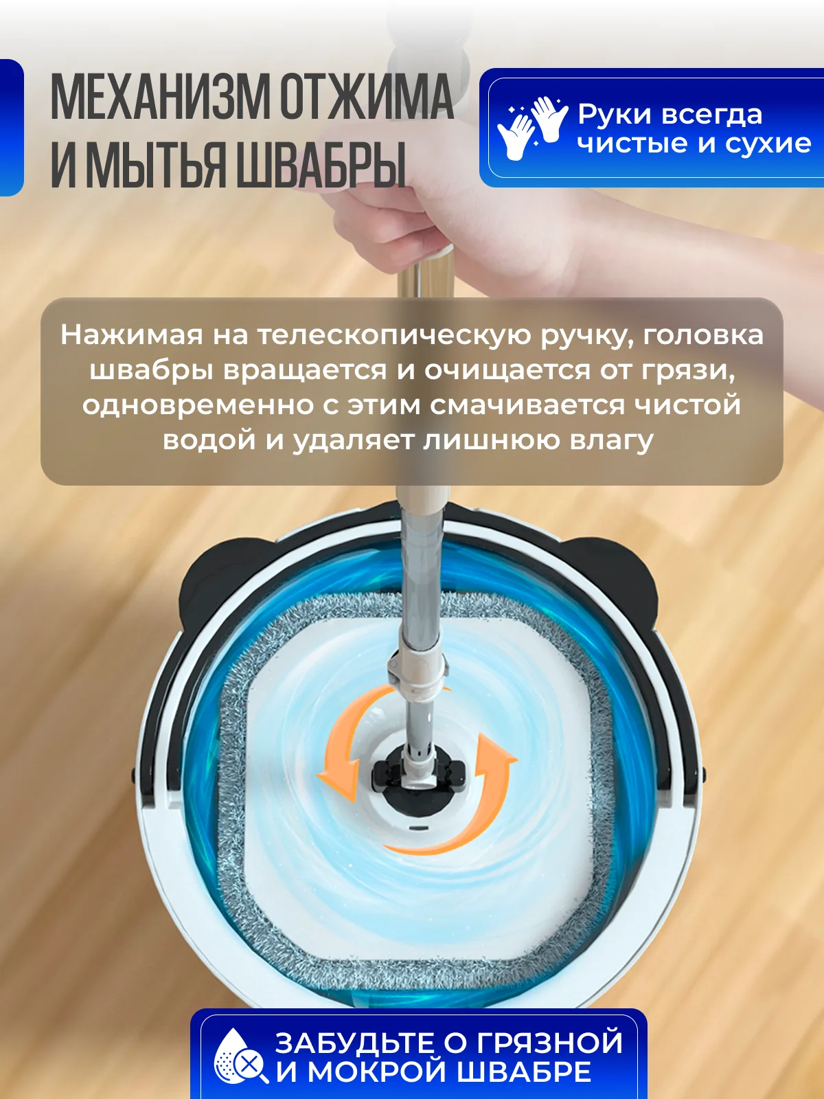 Белый умная швабра с отжимом и ведром 10 л