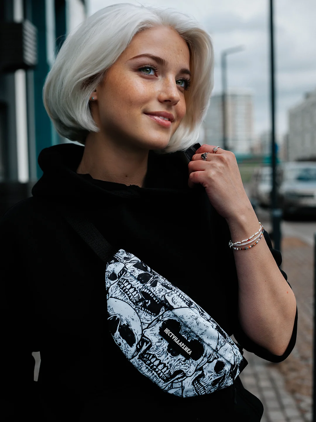 Серый меланж поясная сумка-бананка, через плечо