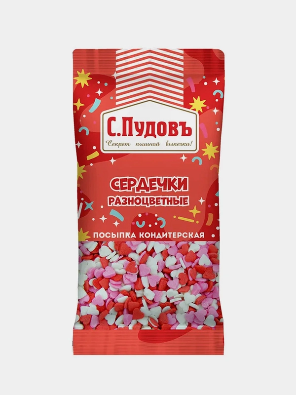 Посыпка кулинарная С.Пудовъ "Сердечки", разноцветные, 10 г