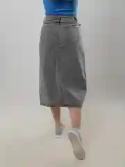Угольный джинсовая юбка, юбка длинная, миди, с разрезом, модная летняя юбка