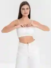 Белый женский кроп топ на бретелях, летний