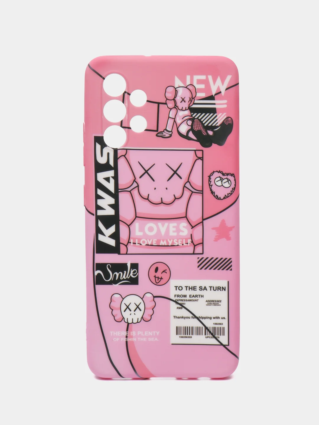 Розовый силиконовый чехол с собакой KAWS на Samsung Galaxy A32