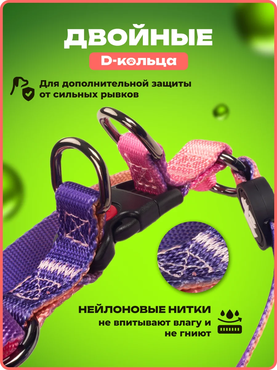 Тёмно-розовый шлейка, ошейник, поводок для собак, комплект 3 в 1