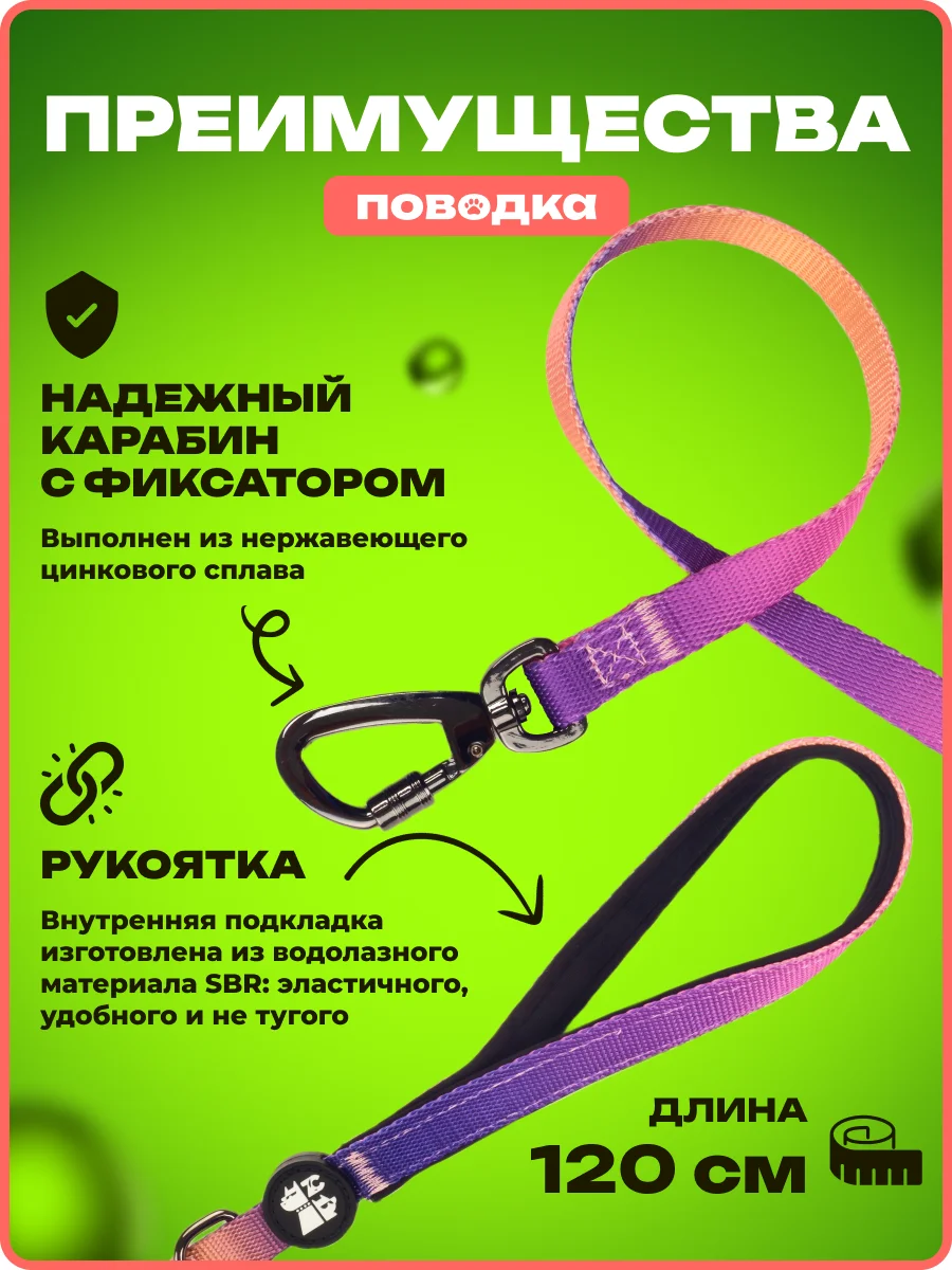 Тёмно-розовый шлейка, ошейник, поводок для собак, комплект 3 в 1