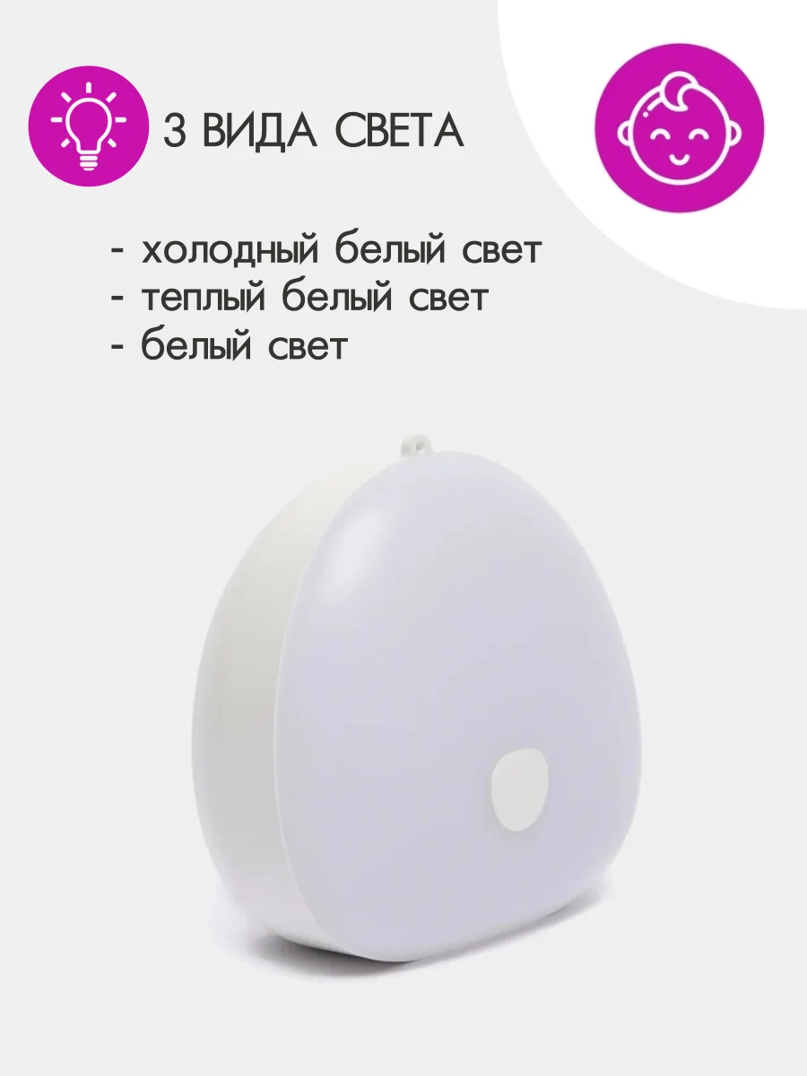 Белый ночник детский беспроводной сенсорный / Светильник светодиодный LED спальный для кормления