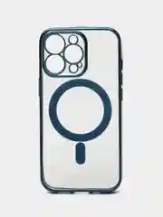 Синий чехол для IPhone 13 Pro силиконовый с Mag Safe и цветной окантовкой