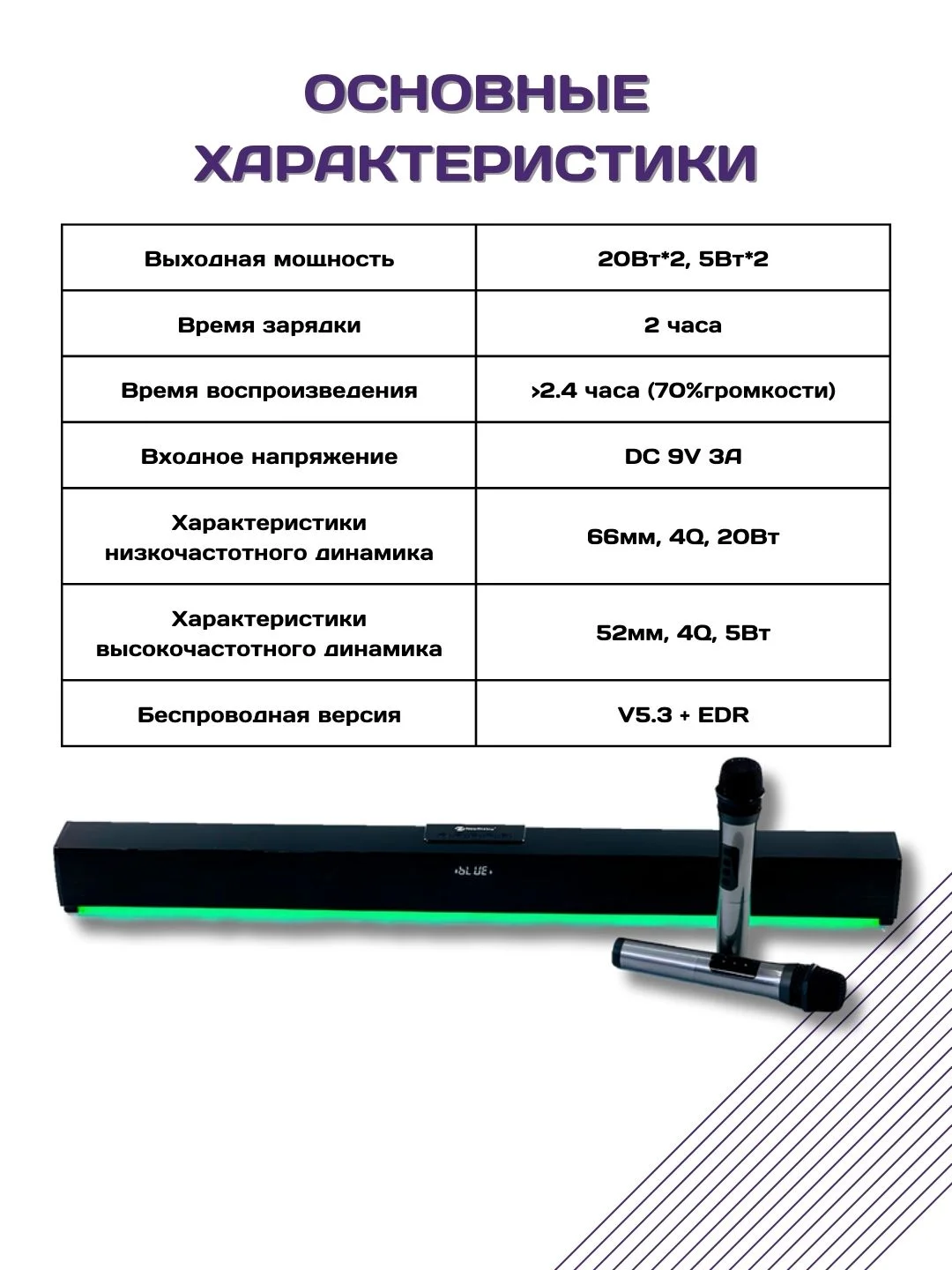 Караоке система для дома с двумя микрофонами, саундбар