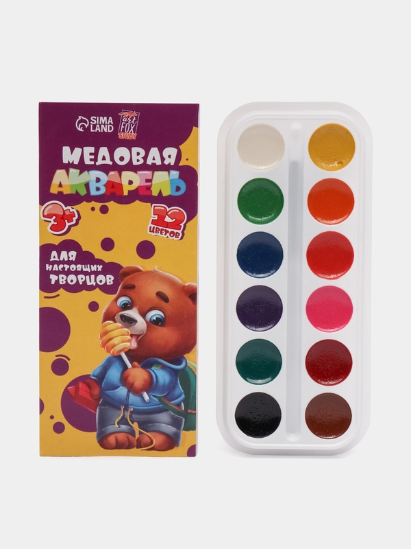 Акварель медовая ArtFox STUDY, 12 цветов, в картонной коробке, без кисти