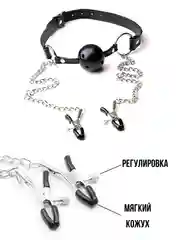 Кляп в рот с зажимами на соски / кляп шарик БДСМ / зажим для сосков / кляп БДСМ / фаллос