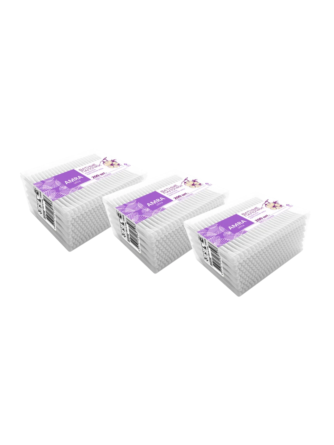AMRA Ватные палочки 200 шт, 3 упаковки