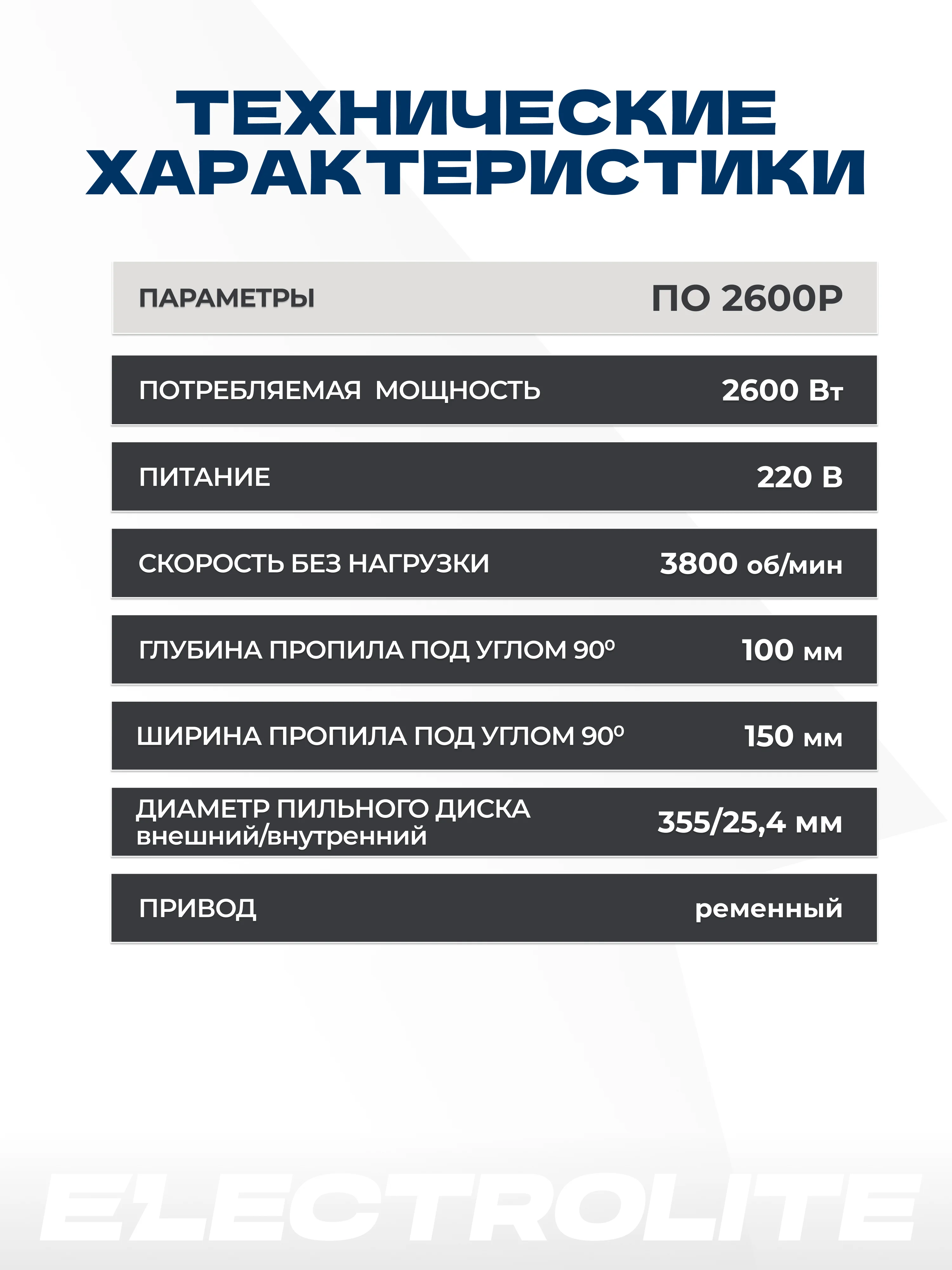 Отрезная пила по металлу ELECTROLITE ПО 355/2600Р, 2600 Вт,355 мм диск, ременная передача