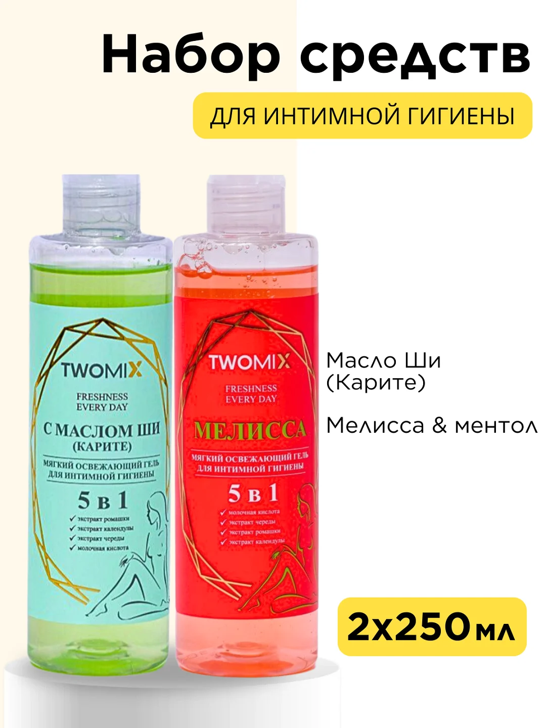 Набор средств интимной гигиены с крышкой-дозатором в комплекте 2*250 мл