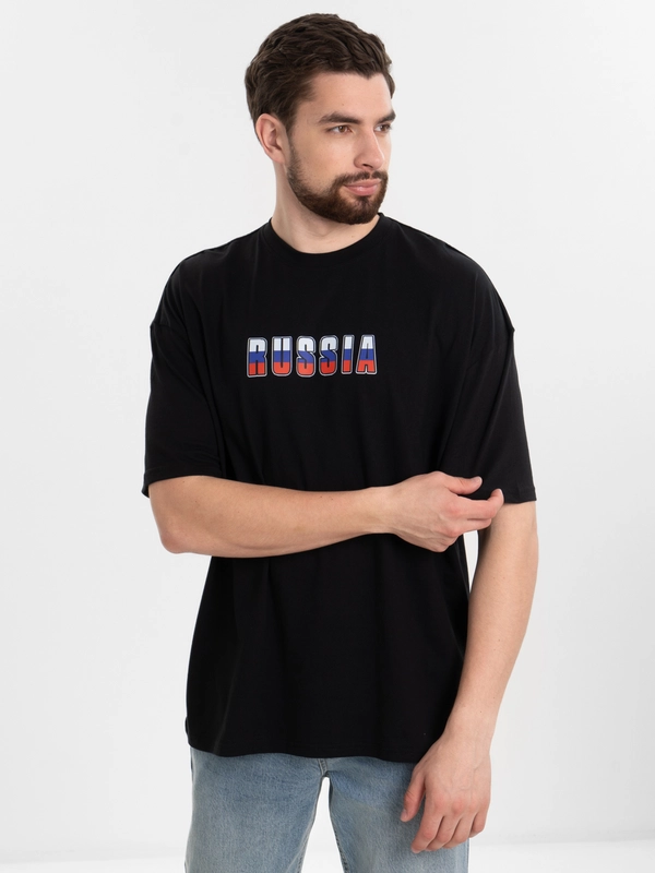 Футболка оверсайз "РОССИЯ/RUSSIA", унисекс, OverSize T-Shirt с принтом, хлопок