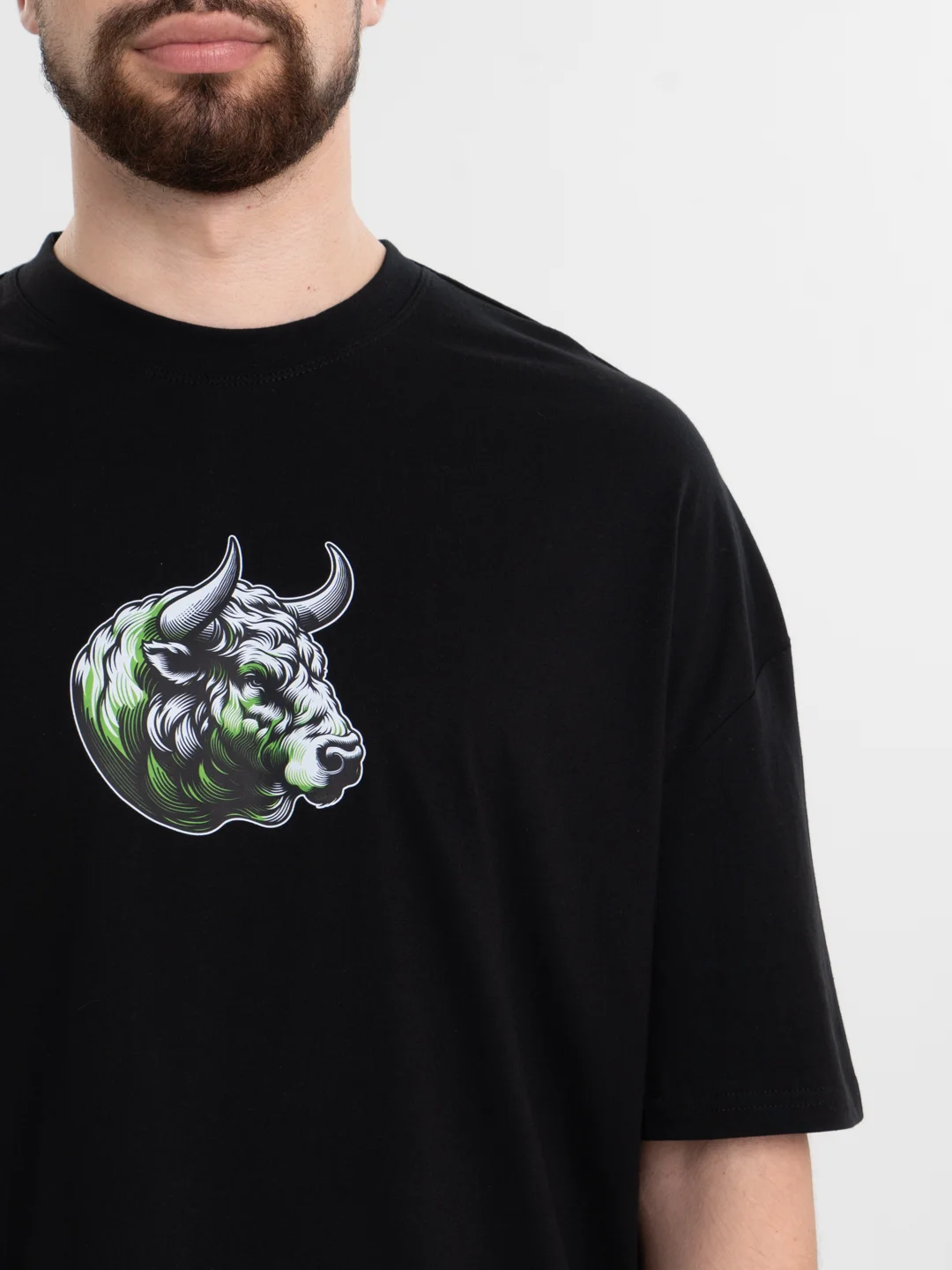 Зеленый футболка оверсайз "Инвестор/Трейдер", унисекс, oversize, T-Shirt "Бык/медведь" с принтом