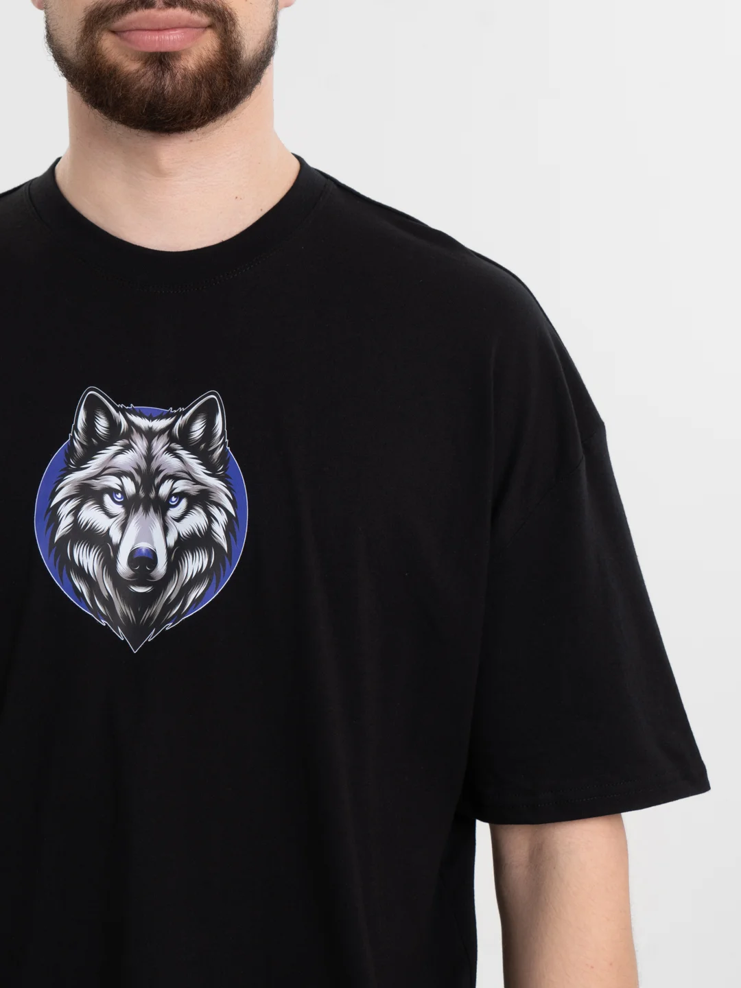 Черный футболка оверсайз "Волк", унисекс, oversize, T-Shirt с принтом, хлопок