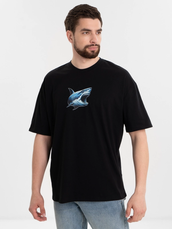 Футболка оверсайз "Акула", унисекс, oversize, T-Shirt с принтом, хлопок