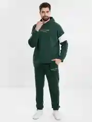 Зелёный хаки мужской спортивный костюм, трехнитка, на флисе, с капюшоном