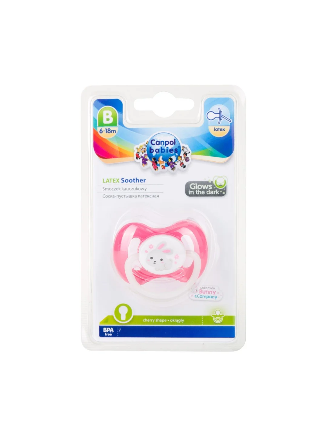 Розовый canpol babies Bunny&Company Пустышка латексная круглая 6-18 месяцев
