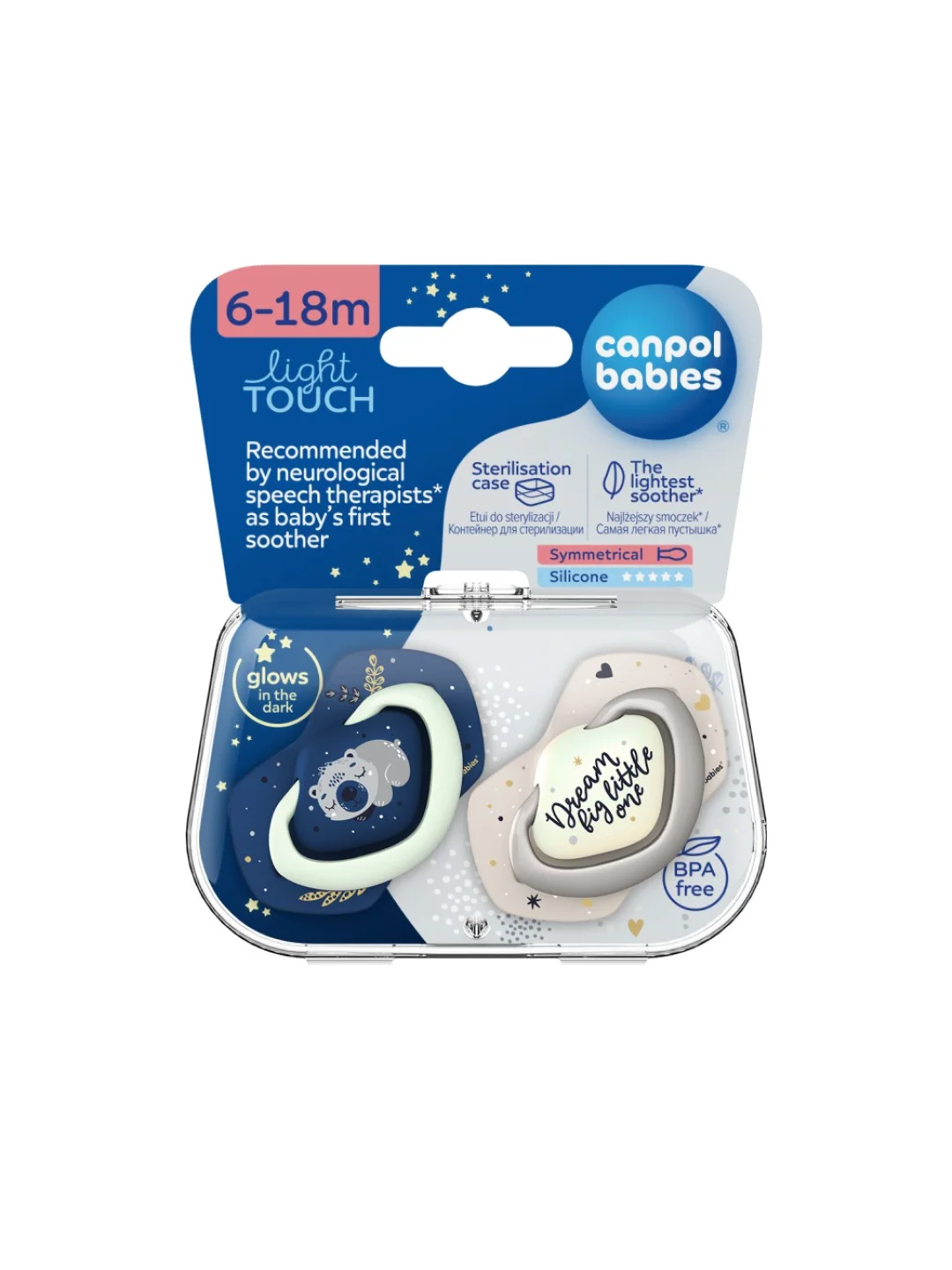 Голубой canpol Babies Sleepy Koala Пустышка силиконовая симметричная 6-18 месяцев, 2 штуки