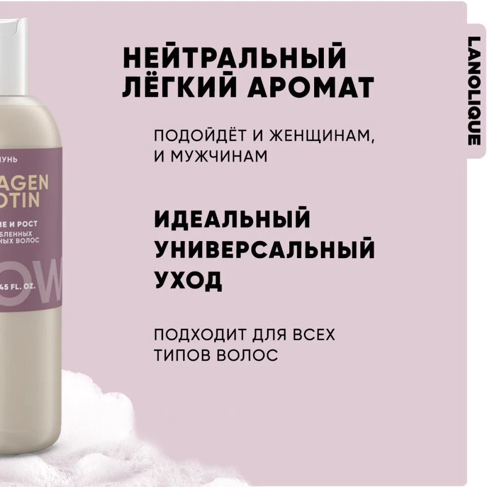 Lanolique / Шампунь для волос женский для роста от выпадения GROW, 250 мл