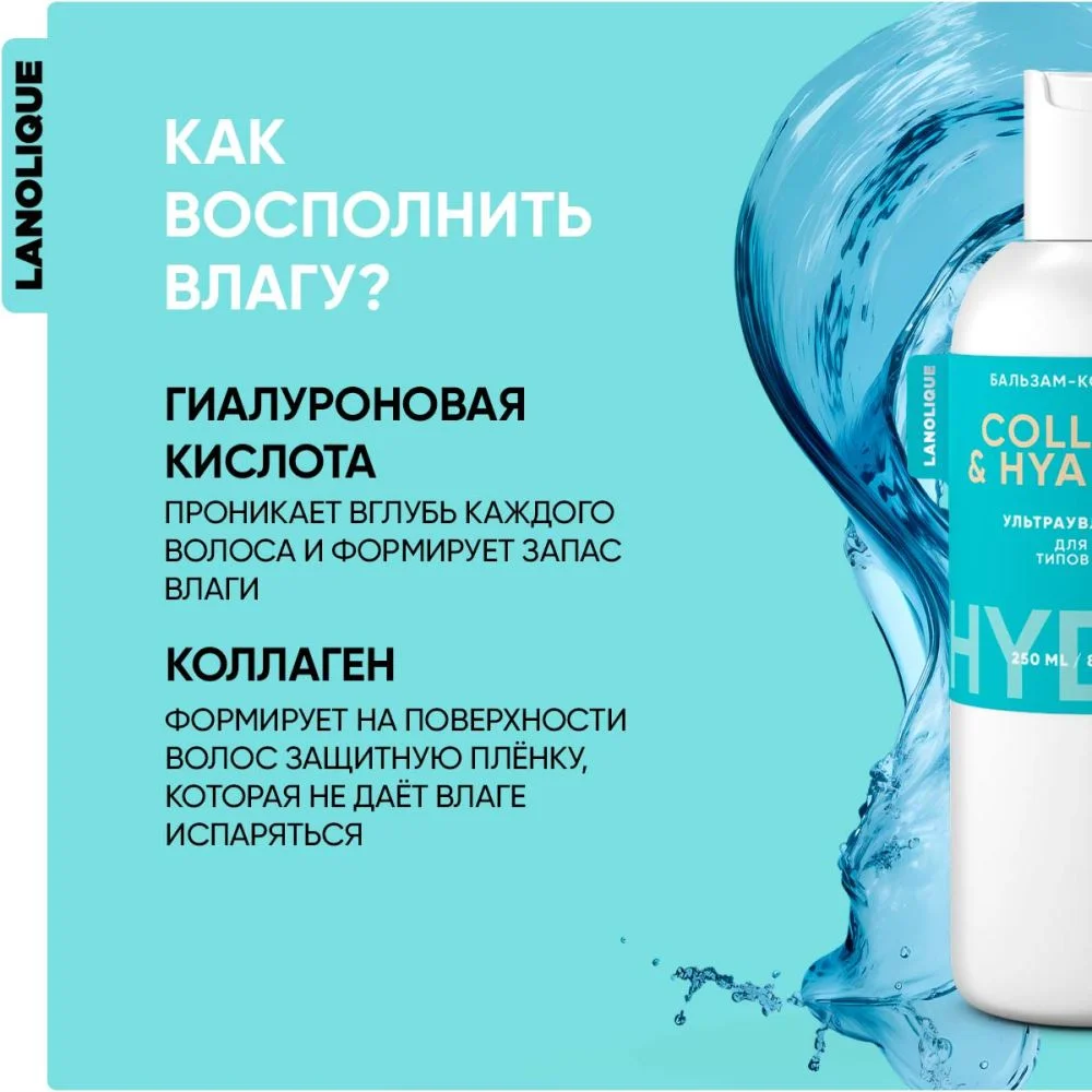 LANOLIQUE Бальзам для волос ультра увлажняющий кондиционер HYDRA, 250 мл