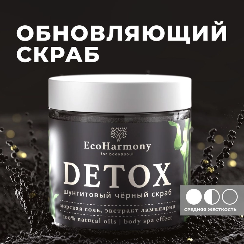 Скраб для тела антицеллюлитный детокс EcoHarmony с активированным углем, 300 мл
